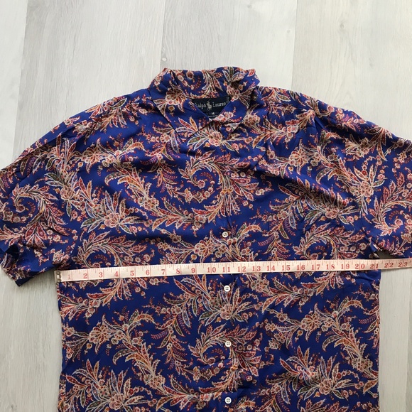 VINTAGE RALPH LAUREN CAMP SHIRT BLUE PAISLEY SHORT SLEEVE BUTTON WOMENS 14 - Picture 4 of 8